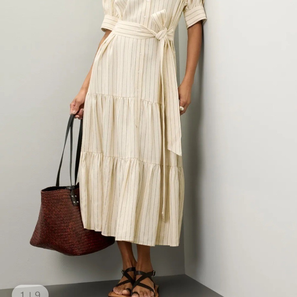 Marissa‎ Webb Collective Tie Waist Linen Midi Dress women size 14 EUC RtR - Picture 16 of 16